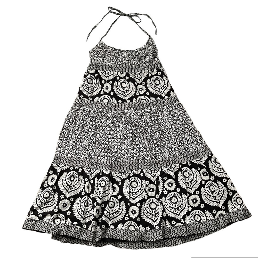 Michael Kors Black & White Paisley Geometric Halter Midi Dress US 4